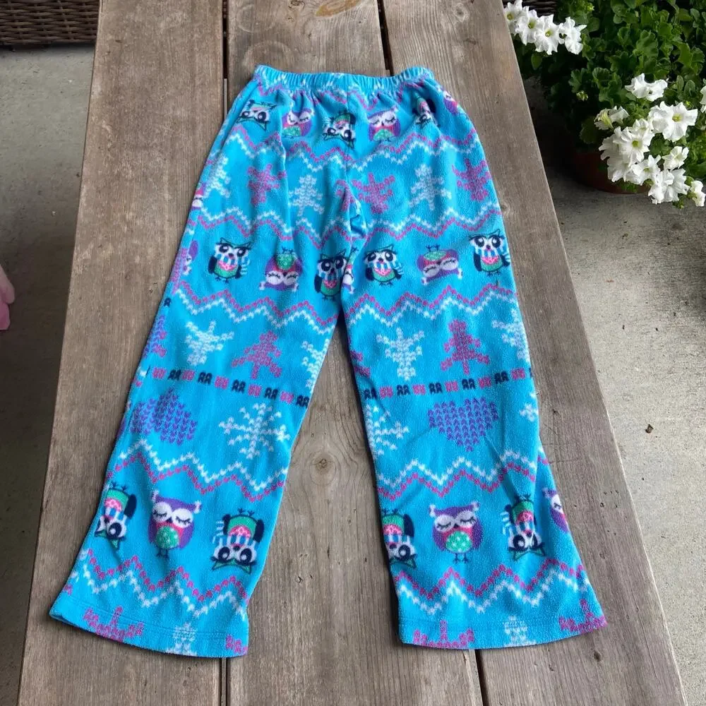 St. Eve Girls Lounge Pants Size 10 Snowflakes Owls Blue Pink Pajama‎ Fleece